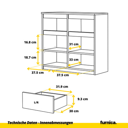 NOAH - Kommode / Sideboard mit 2 Schubladen und 2 Türen - Weiß Matt / Anthrazit Grau H75cm B80cm T35cm – Furnica