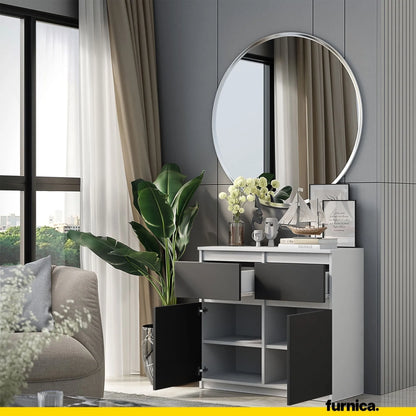 NOAH - Kommode / Sideboard mit 2 Schubladen und 2 Türen - Weiß Matt / Anthrazit Grau H75cm B80cm T35cm – Furnica