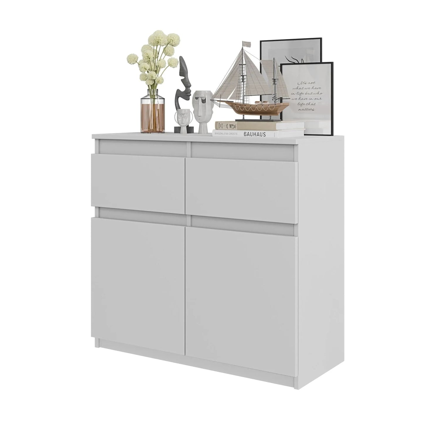 NOAH - Kommode / Sideboard mit 2 Schubladen und 2 Türen - Weiß Matt H75cm B80cm T35cm – Furnica