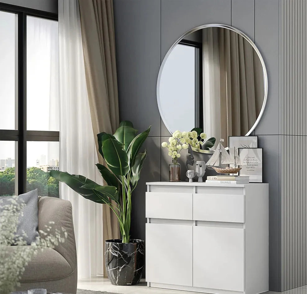 NOAH - Kommode / Sideboard mit 2 Schubladen und 2 Türen - Weiß Matt H75cm B80cm T35cm – Furnica
