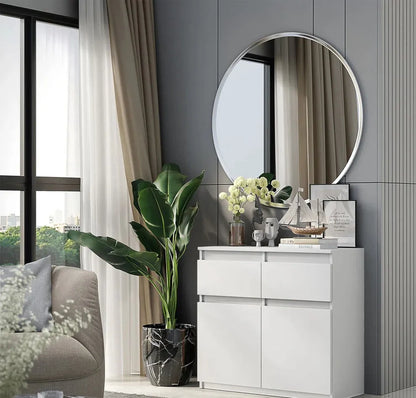 NOAH - Kommode / Sideboard mit 2 Schubladen und 2 Türen - Weiß Matt H75cm B80cm T35cm – Furnica