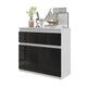 NOAH - Kommode / Sideboard mit 2 Schubladen und 2 Türen - Weiß Matt / Schwarz Gloss H75cm B80cm T35cm – Furnica