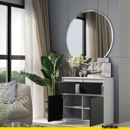 NOAH - Kommode / Sideboard mit 2 Schubladen und 2 Türen - Weiß Matt / Schwarz Gloss H75cm B80cm T35cm – Furnica