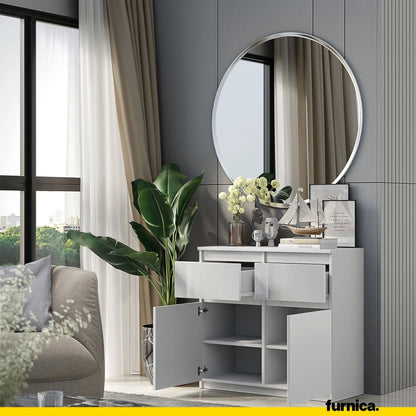 NOAH - Kommode / Sideboard mit 2 Schubladen und 2 Türen - Weiß Matt / Weiß Gloss H75cm B80cm T35cm – Furnica