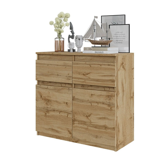 NOAH - Kommode / Sideboard mit 2 Schubladen und 2 Türen - Wotan Eiche H75cm B80cm T35cm – Furnica
