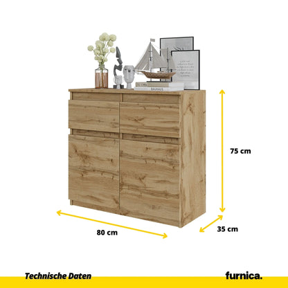NOAH - Kommode / Sideboard mit 2 Schubladen und 2 Türen - Wotan Eiche H75cm B80cm T35cm – Furnica