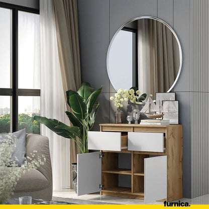 NOAH - Kommode / Sideboard mit 2 Schubladen und 2 Türen - Wotan Eiche / Weiß Matt H75cm B80cm T35cm – Furnica