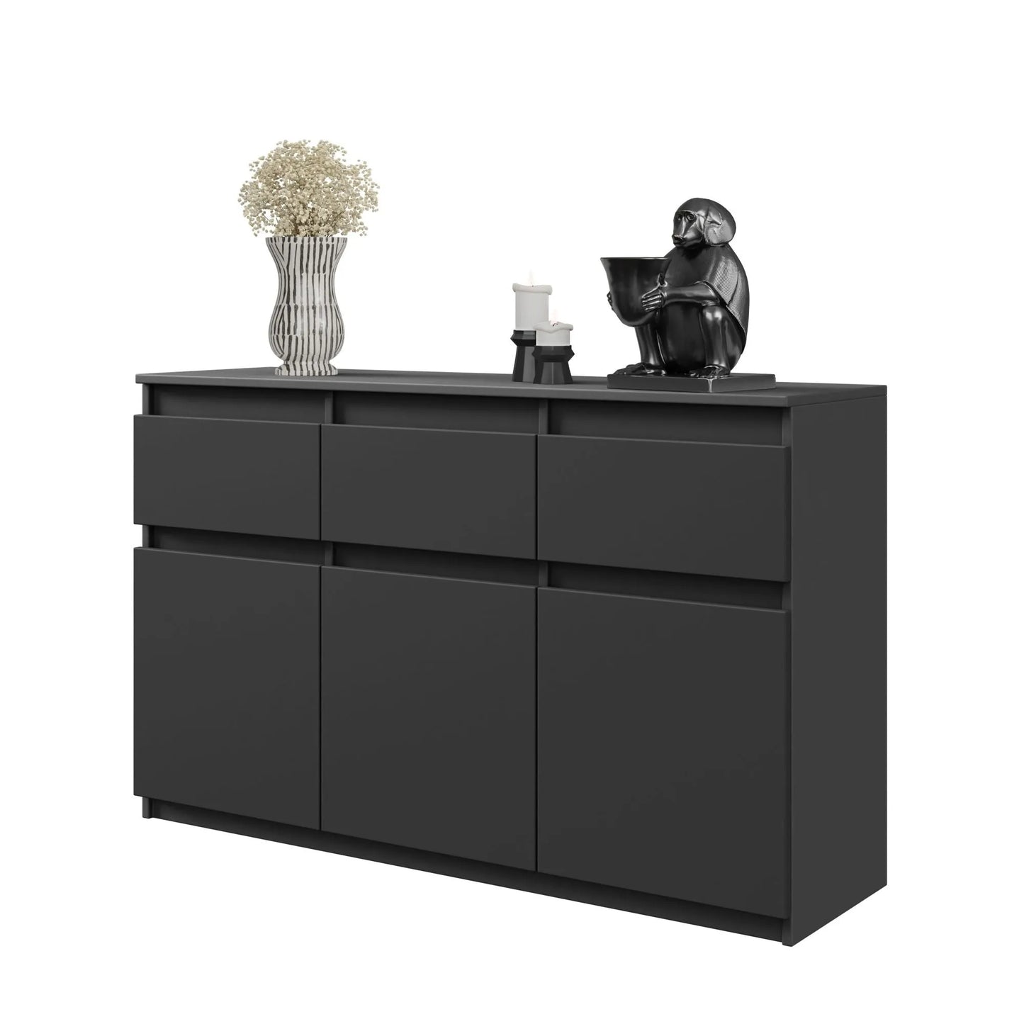 NOAH - Kommode / Sideboard mit 3 Schubladen und 3 Türen - Anthrazit Grau H75cm B120cm T35cm – Furnica
