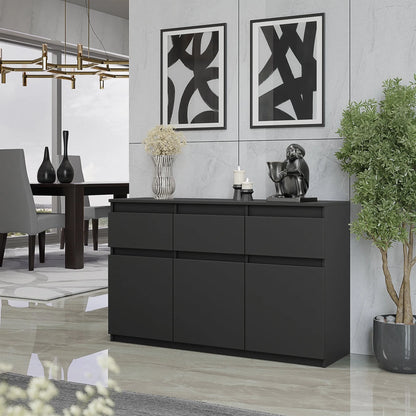 NOAH - Kommode / Sideboard mit 3 Schubladen und 3 Türen - Anthrazit Grau H75cm B120cm T35cm – Furnica