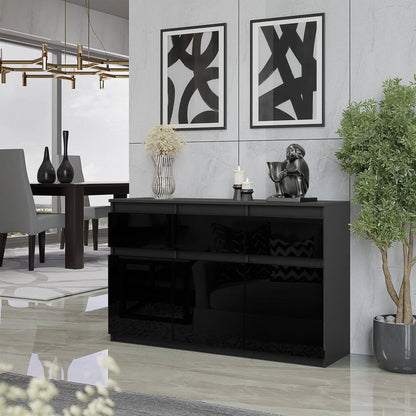 NOAH - Kommode / Sideboard mit 3 Schubladen und 3 Türen - Anthrazit Grau / Schwarz Gloss H75cm B120cm T35cm – Furnica