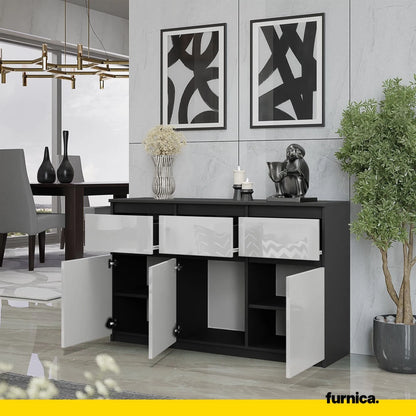 NOAH - Kommode / Sideboard mit 3 Schubladen und 3 Türen - Anthrazit Grau / Weiß Gloss H75cm B120cm T35cm – Furnica