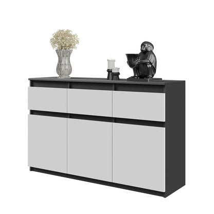 NOAH - Kommode / Sideboard mit 3 Schubladen und 3 Türen - Anthrazit Grau / Weiß Matt H75cm B120cm T35cm – Furnica