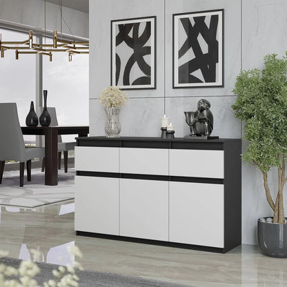 NOAH - Kommode / Sideboard mit 3 Schubladen und 3 Türen - Anthrazit Grau / Weiß Matt H75cm B120cm T35cm – Furnica