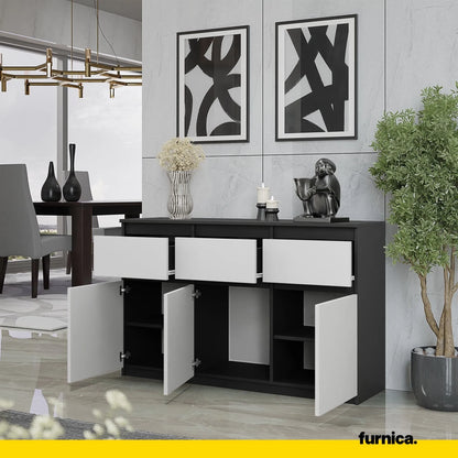 NOAH - Kommode / Sideboard mit 3 Schubladen und 3 Türen - Anthrazit Grau / Weiß Matt H75cm B120cm T35cm – Furnica