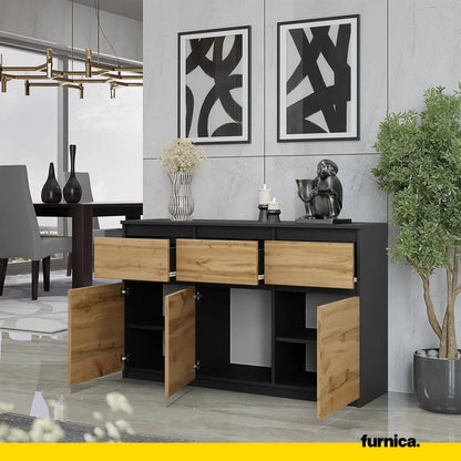 NOAH - Kommode / Sideboard mit 3 Schubladen und 3 Türen - Anthrazit Grau / Wotan Eiche H75cm B120cm T35cm – Furnica