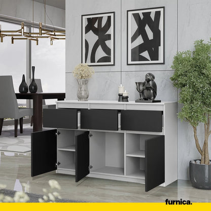 NOAH - Kommode / Sideboard mit 3 Schubladen und 3 Türen - Weiß Matt / Anthrazit Grau H75cm B120cm T35cm – Furnica