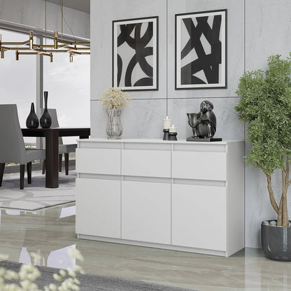 NOAH - Kommode / Sideboard mit 3 Schubladen und 3 Türen - Weiß Matt H75cm B120cm T35cm – Furnica
