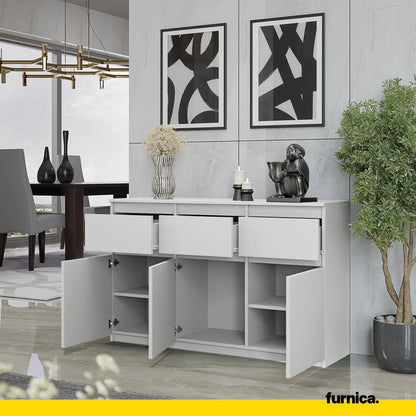 NOAH - Kommode / Sideboard mit 3 Schubladen und 3 Türen - Weiß Matt H75cm B120cm T35cm – Furnica