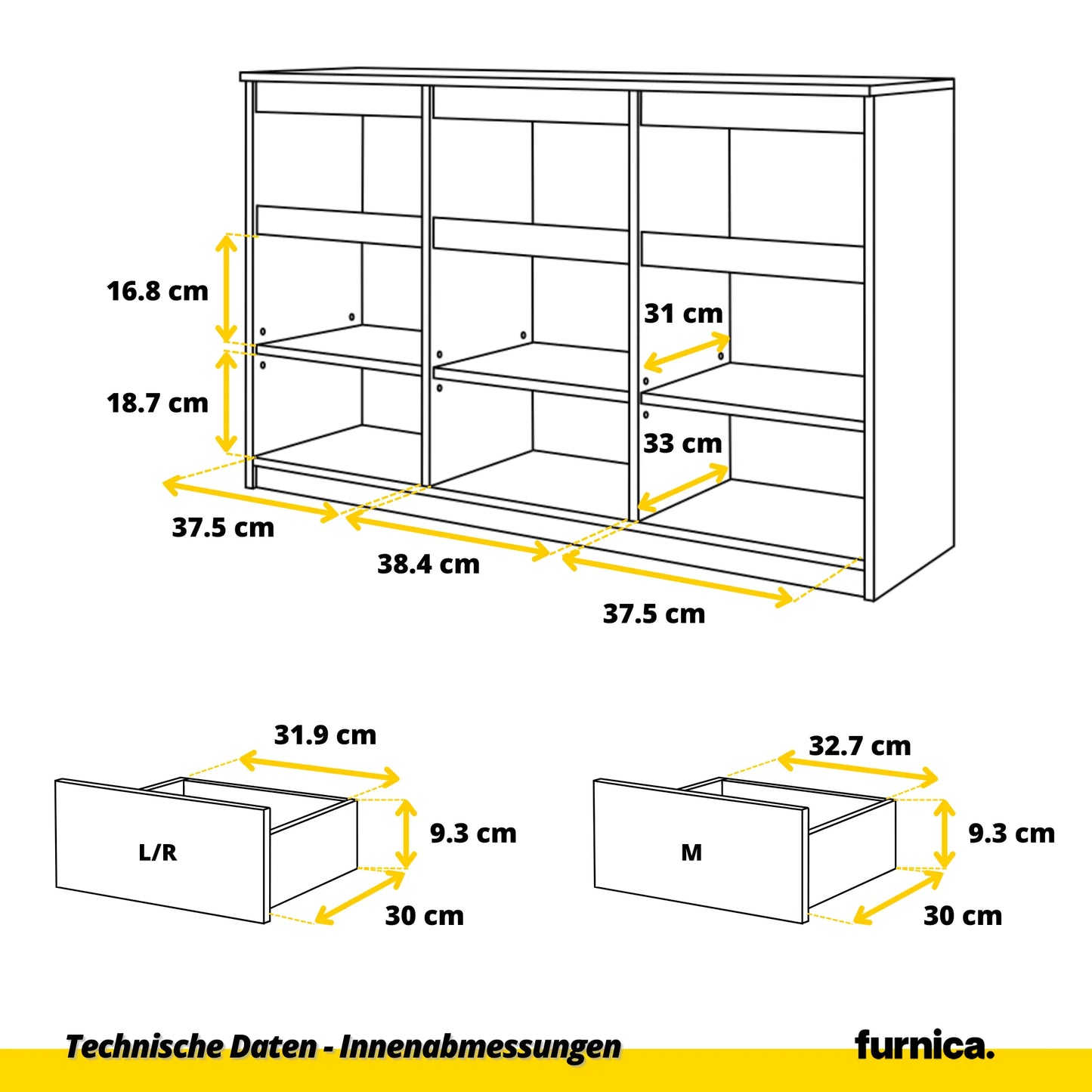 NOAH - Kommode / Sideboard mit 3 Schubladen und 3 Türen - Wotan Eiche / Anthrazit Grau H75cm B120cm T35cm – Furnica