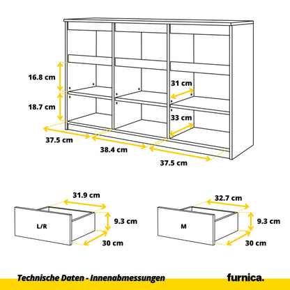 NOAH - Kommode / Sideboard mit 3 Schubladen und 3 Türen - Wotan Eiche / Anthrazit Grau H75cm B120cm T35cm – Furnica