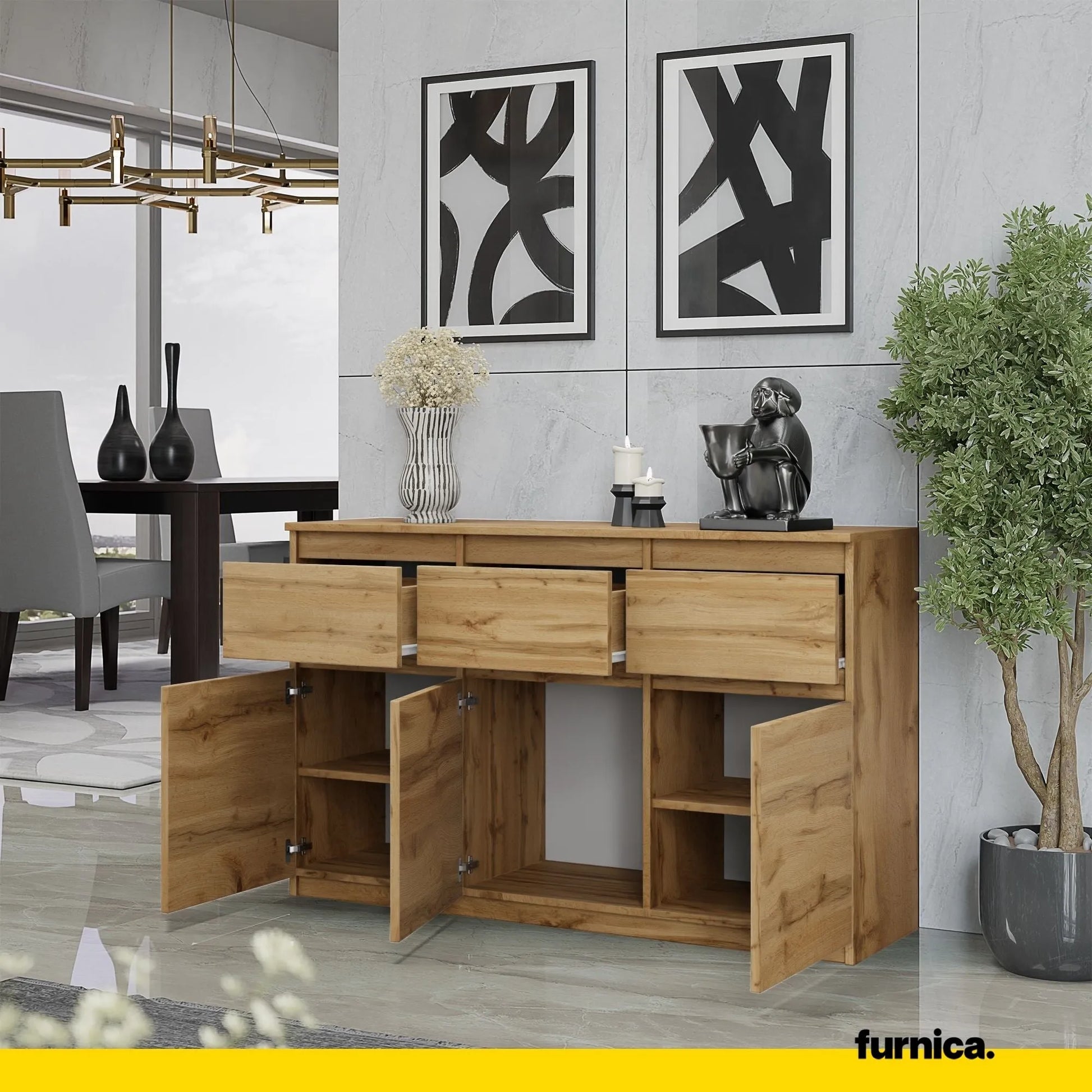 NOAH - Kommode / Sideboard mit 3 Schubladen und 3 Türen - Wotan Eiche H75cm B120cm T35cm – Furnica