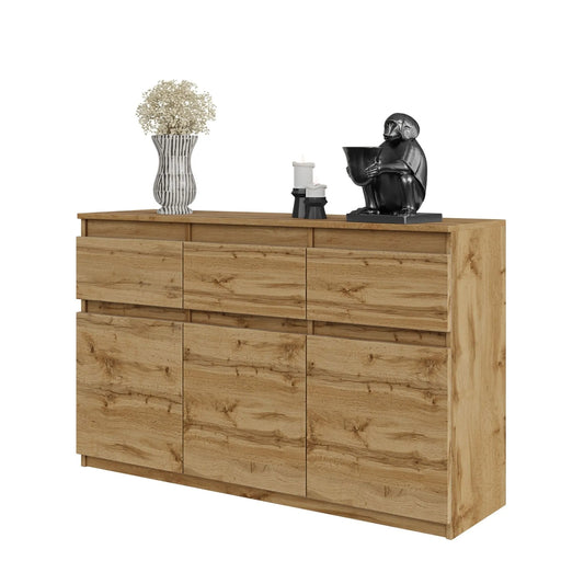 NOAH - Kommode / Sideboard mit 3 Schubladen und 3 Türen - Wotan Eiche H75cm B120cm T35cm – Furnica