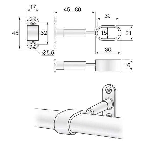 Oval Bar Abstand Halterung 15x30mm, Chrom – Furnica