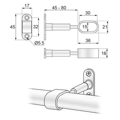 Oval Bar Abstand Halterung 15x30mm, Chrom – Furnica