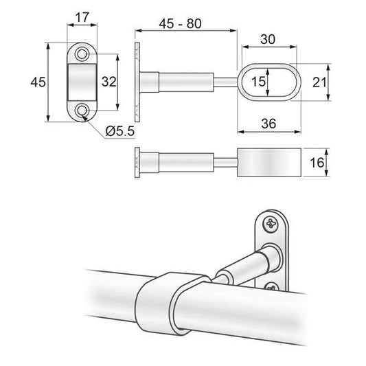 Oval Bar Abstand Halterung 15x30mm, Chrom – Furnica
