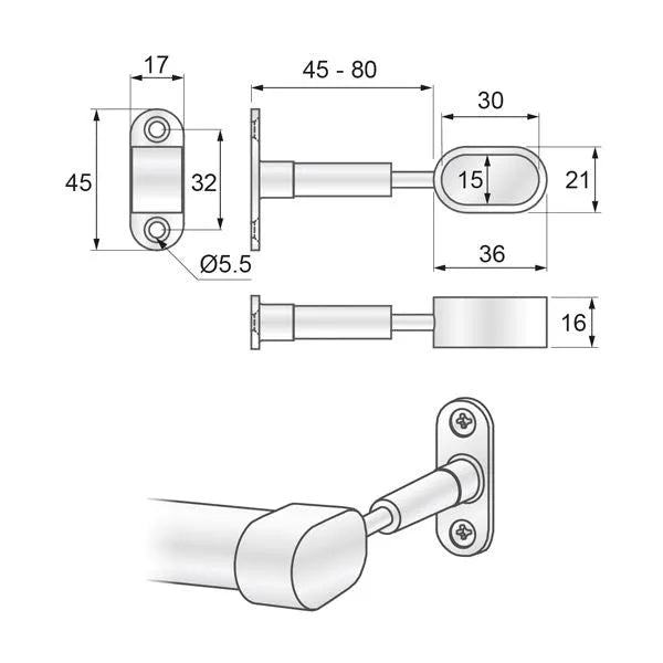 Oval Bar Endhalterung 15x30mm, Chrom – Furnica