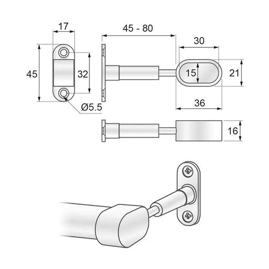 Oval Bar Endhalterung 15x30mm, Chrom – Furnica