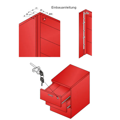 Schubstangenschloss für 3 Schubladen 19x20mm, 500mm Leiste, Chrom – Furnica
