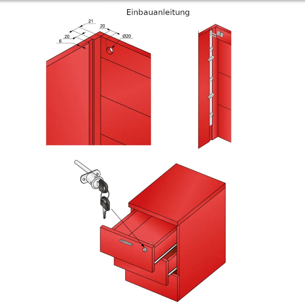 Schubstangenschloss für 5 Schubladen 19x20mm, 1200mm Leiste, Chrom – Furnica