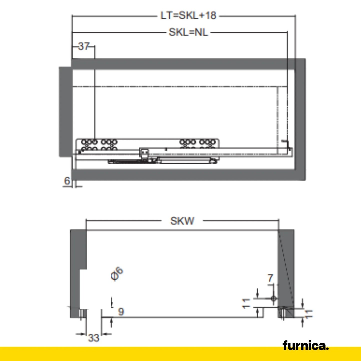 Soft-Close Unterflurführungen Schubladenschienen 250mm - 550mm – Furnica
