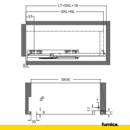 Soft-Close Unterflurführungen Schubladenschienen 250mm - 550mm – Furnica