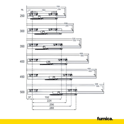 Soft-Close Unterflurführungen Schubladenschienen 250mm - 550mm – Furnica