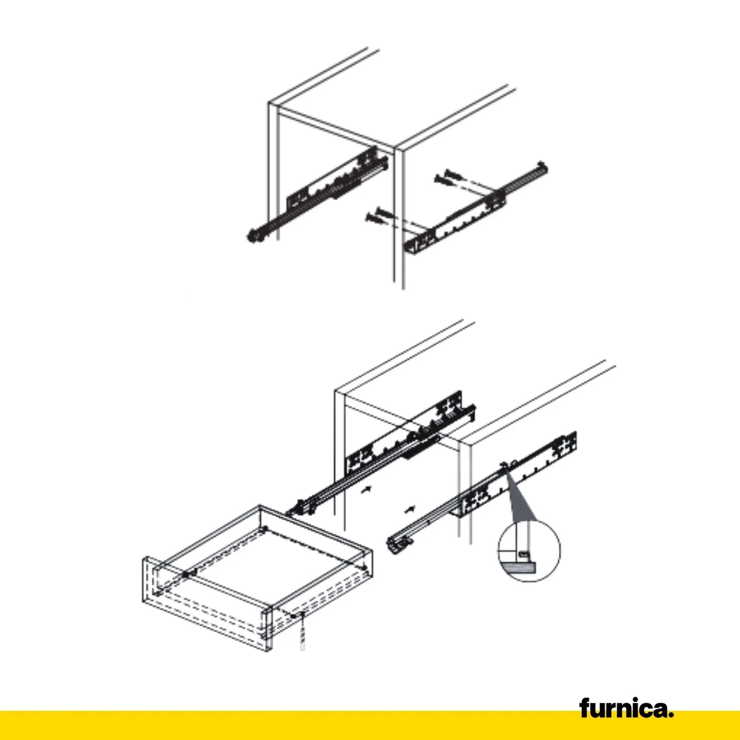 Soft-Close Unterflurführungen Schubladenschienen 250mm - 550mm – Furnica