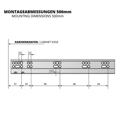 Soft-Close Unterflurführungen Schubladenschienen, Vollauszug 250mm - 600mm – Furnica