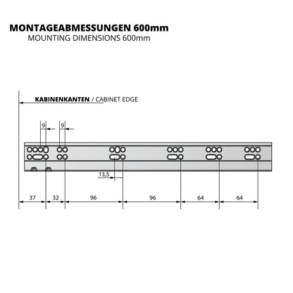 Soft-Close Unterflurführungen Schubladenschienen, Vollauszug 250mm - 600mm – Furnica