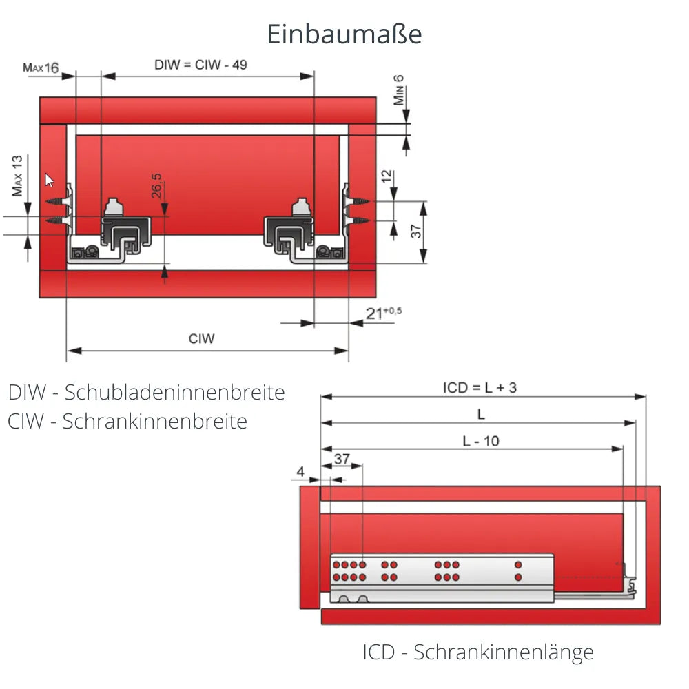 Soft-Close Unterflurführungen Schubladenschienen, Vollauszug 250mm - 600mm – Furnica