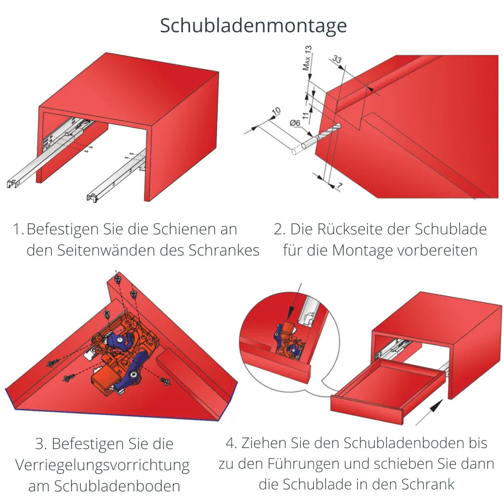 Soft-Close Unterflurführungen Schubladenschienen, Vollauszug 250mm - 600mm – Furnica