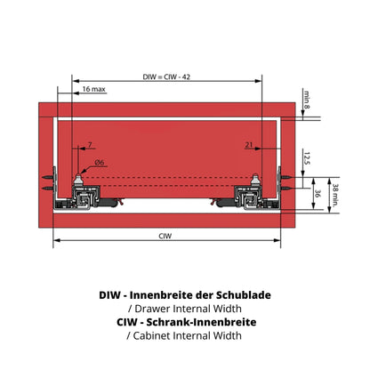 Soft-Close Unterflurführungen Schubladenschienen, Vollauszug 250mm - 600mm – Furnica