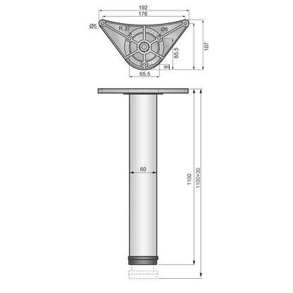 Tischbein 110 cm hoch - Stahl montageplatte - Aluminium – Furnica