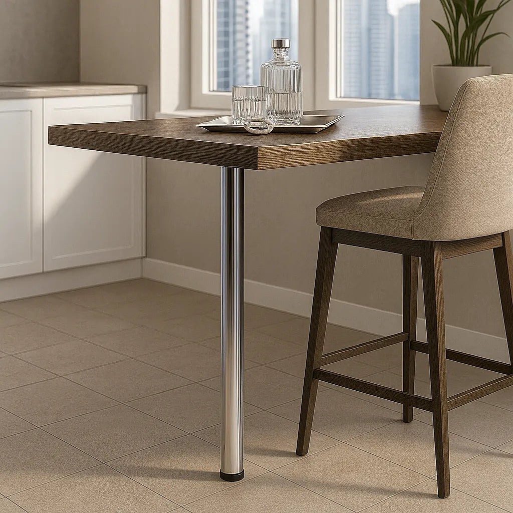 Tischbein 82 cm hoch - Stahl Montageplatte - Gebürsteter Edelstahl – Furnica