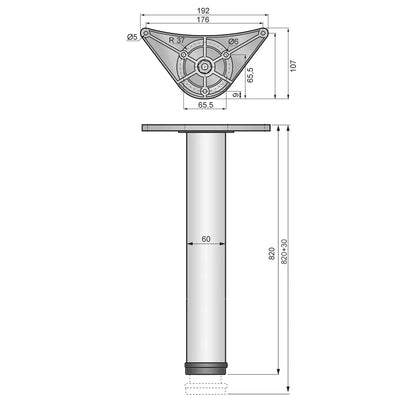 Tischbein 82 cm hoch - ZnAl Montageplatte - Gebürsteter Edelstahl – Furnica