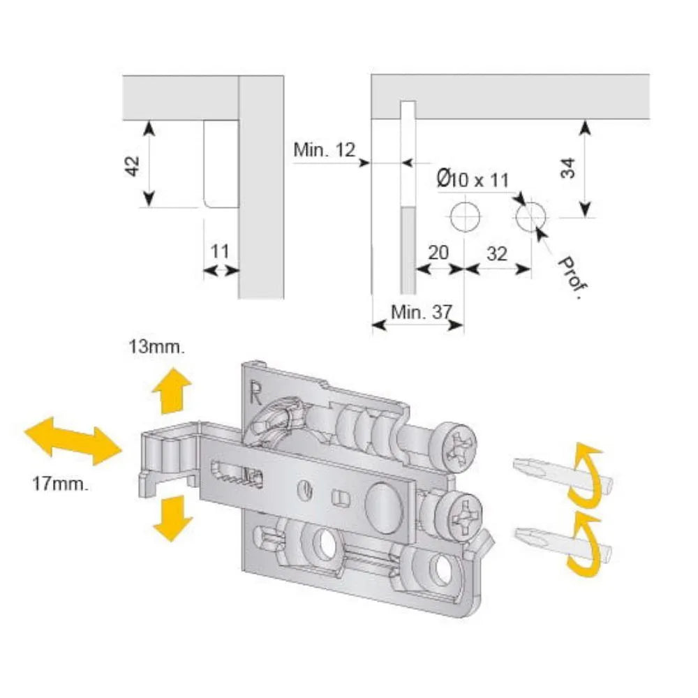 Verstellbare Schrankhalterung  L+R - 3D Premium - Braun – Furnica