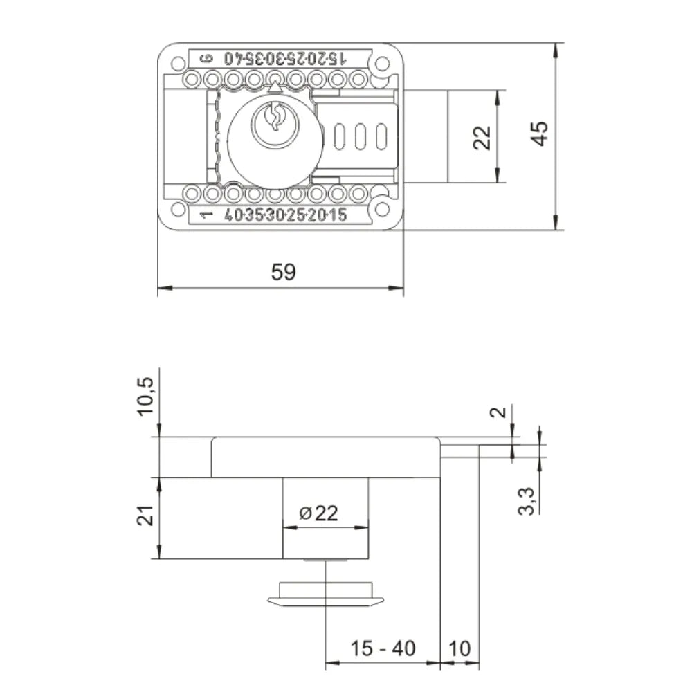 Verstellbares Möbelschloss 22x21mm – Furnica