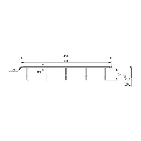 Wandkleiderstange L=400mm, 5 Haken – Furnica