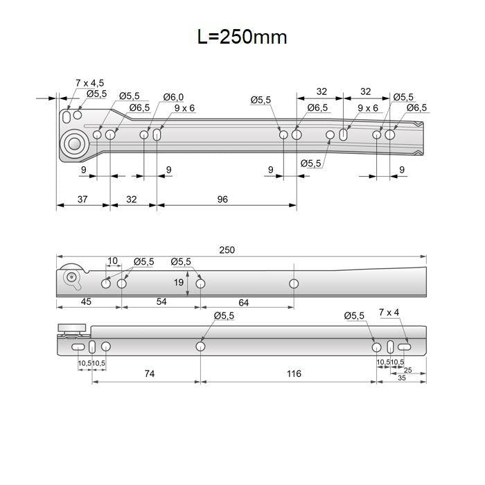 Rollschubführung Schubladenschienen Weiss - 250mm