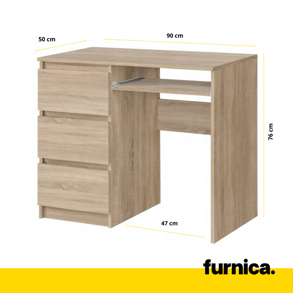 BRUNO - Schreibtisch mit 3 Schubladen und Tastaturablage H76cm B90cm T50cm Links - Sonoma Eiche